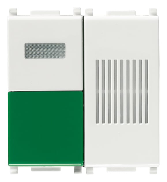 VIMAR - Pulsante Annullamento con Buzzer Antibatterico e Segnalatore Acustico per Circuiti NO e NC, Spia Verde - Materiale Antibatterico Bianco - 2 Moduli