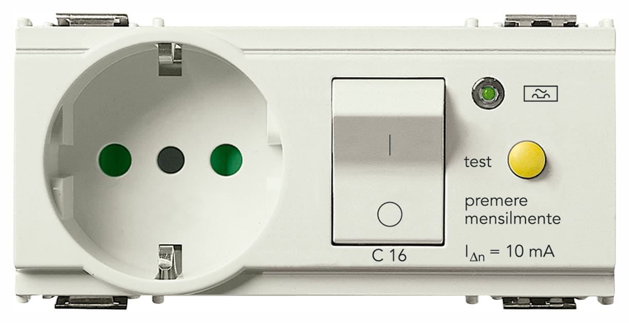 VIMAR - Presa Sicury 2P+T 16A Standard Italiano con Interruttore Magnetotermico Differenziale C16 - Bianco
