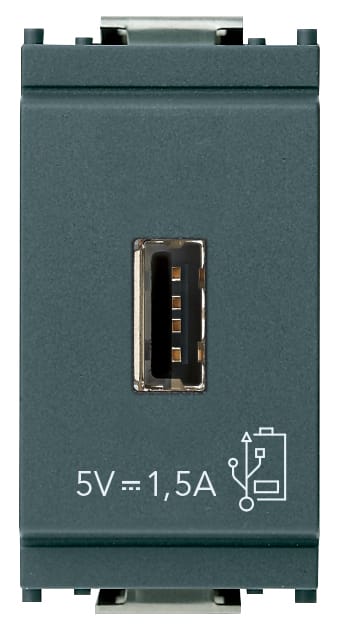 VIMAR - Unità di Alimentazione USB 5V 1,5A Grigio per Dispositivi Elettronici con Uscita Frontale