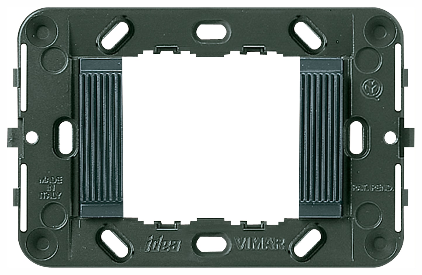 VIMAR - Supporto 2 Moduli Fronte Rigato Senza Viti Grigio Per Scatole 3 Moduli Interasse 60 Mm 56X56 Mm