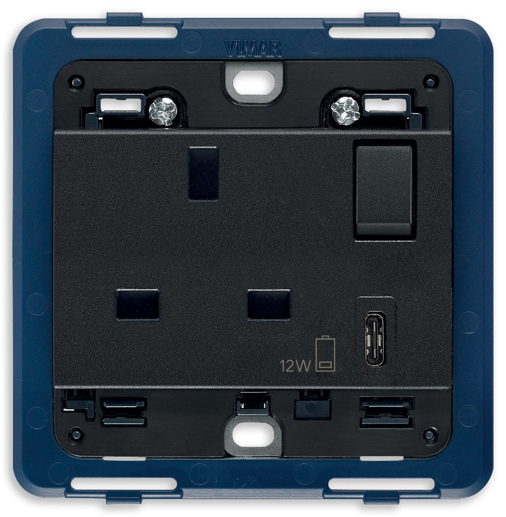 VIMAR - PRESA 2P+T 13A BS+INT.ROSSO+USB C GRIGIO