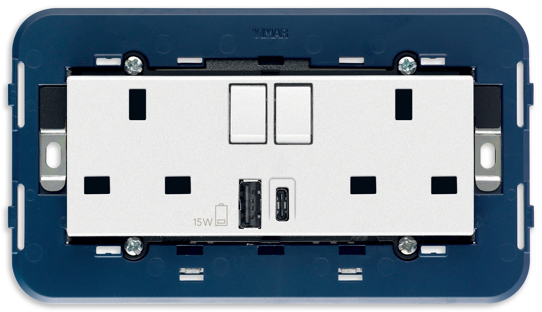 VIMAR - 2PRESE 2P+T13ABS+INT.ROSSO+USBA+C BIANCO