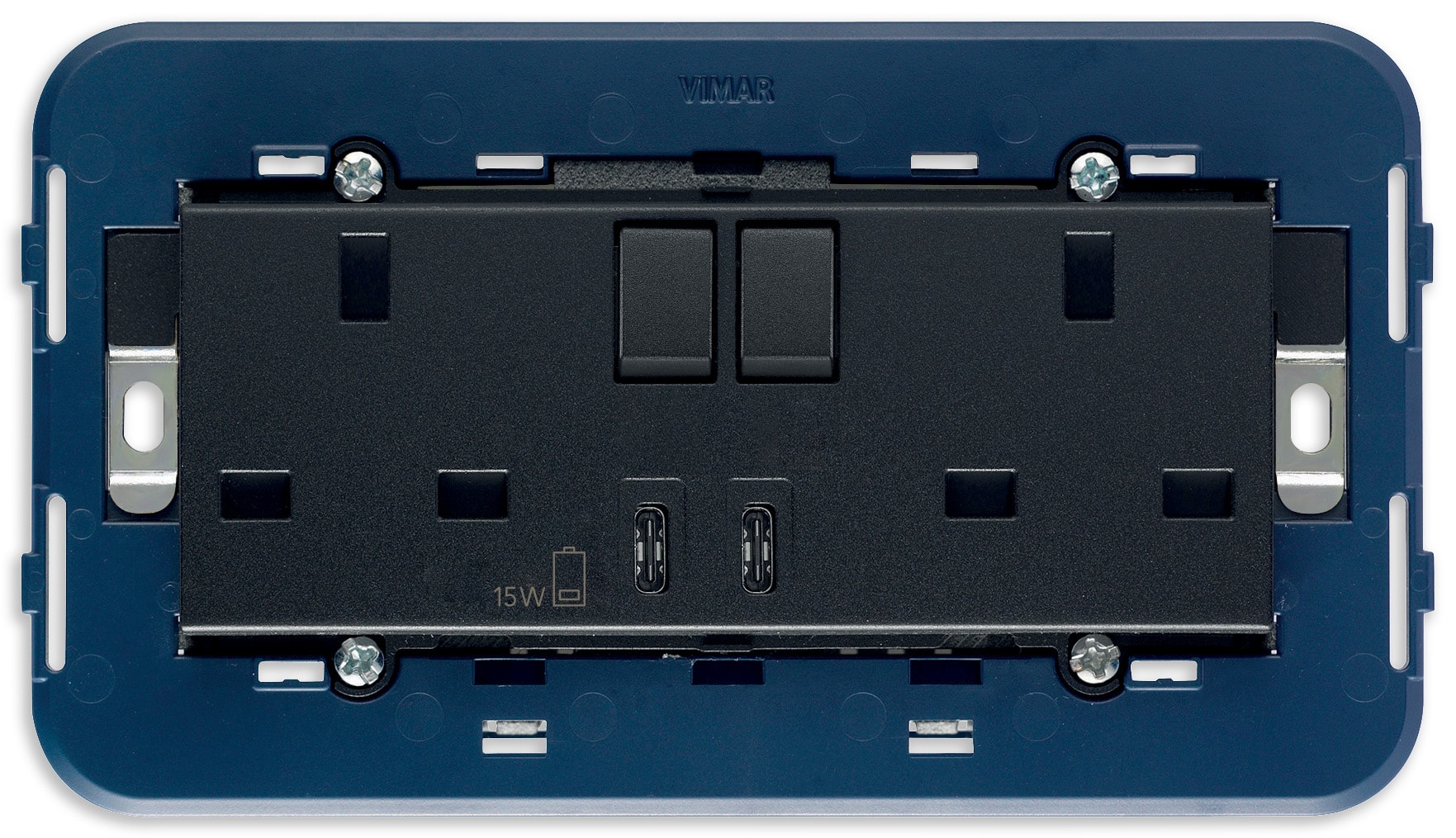 VIMAR - 2PRESE 2P+T13ABS+INT.ROSSO+USBC+C GRIGIO