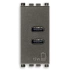 VIMAR - Alimentatore USB C 15W 3A 5V Metal - 2 Uscite Tipo C per Caricare Dispositivi Elettronici Fino a 3A - 1 Modulo