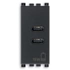 VIMAR - Alimentatore USB 15W 3A 5V Grigio - 2 Uscite Tipo C per Caricare Dispositivi Elettronici Fino a 3A - Alimentazione 120-240V 50/60Hz
