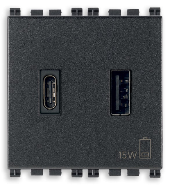 VIMAR - Alimentatore USB 15W 3A 5V Grigio - Ottimizzato per Caricare Tablet e Smartphone Contemporaneamente