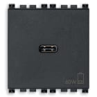 VIMAR - Alimentatore USB C 60W PD Grigio - Per Notebook, Tablet, Smartphone, Fotocamere - Uscita USB Tipo C - Power Delivery - 120-240 V~ 50/60 Hz - 2 Moduli