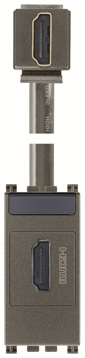 VIMAR - Presa HDMI 2.1B con cavo a 90 gradi metal - Standard Keystone, uscita cavo a 90 gradi.