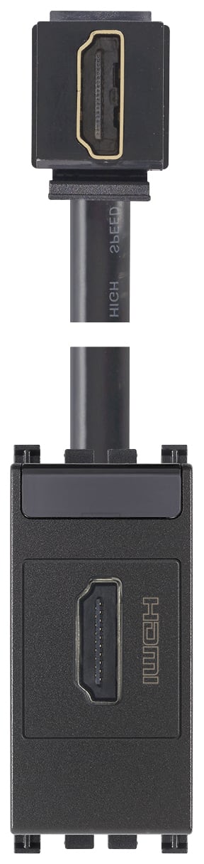 VIMAR - Presa HDMI 2.1B con cavo a 90° grigio - Standard Keystone, Uscita cavo a 90°