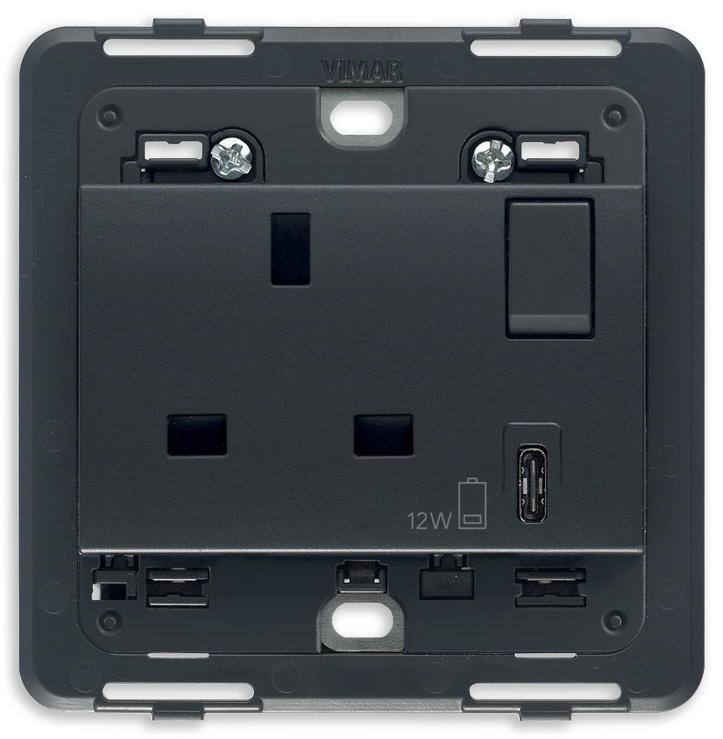 VIMAR - PRESA 2P+T 13A BS + INT. + USB C GRIGIO