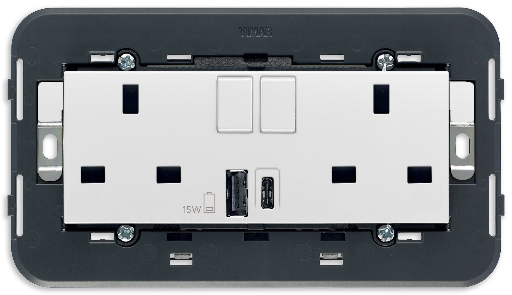 VIMAR - 2 PRESE 2P+T 13A BS +INT +USB A+C BIANCO