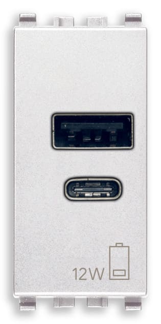 VIMAR - Alimentatore USB 12W 2,4A 5V Bianco per Tablet e Smartphone con Uscita USB Tipo A e Tipo C
