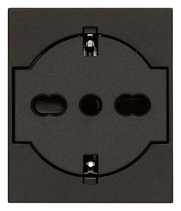 VIMAR - Presa Universale Sicury 2P+T 16A 250V~ Standard Italiano P40 A Filo Nero - 2 Moduli