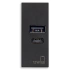 VIMAR - Alimentatore USB 12W 2,4A 5V Nero per Tablet e Smartphone con Uscita Tipo A e Tipo C