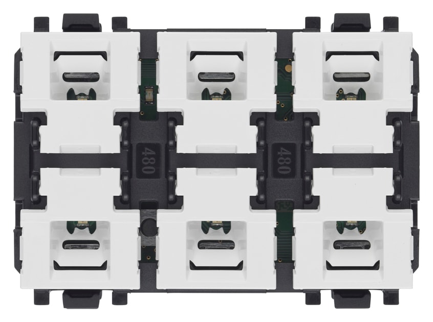 VIMAR - Comando KNX 6 Pulsanti + Attuatore 3M con Uscita a Relè 16A 120-240V~ 50/60Hz, Standard KNX, Individuazione LED RGB, 2 Tasti Intercambiabili