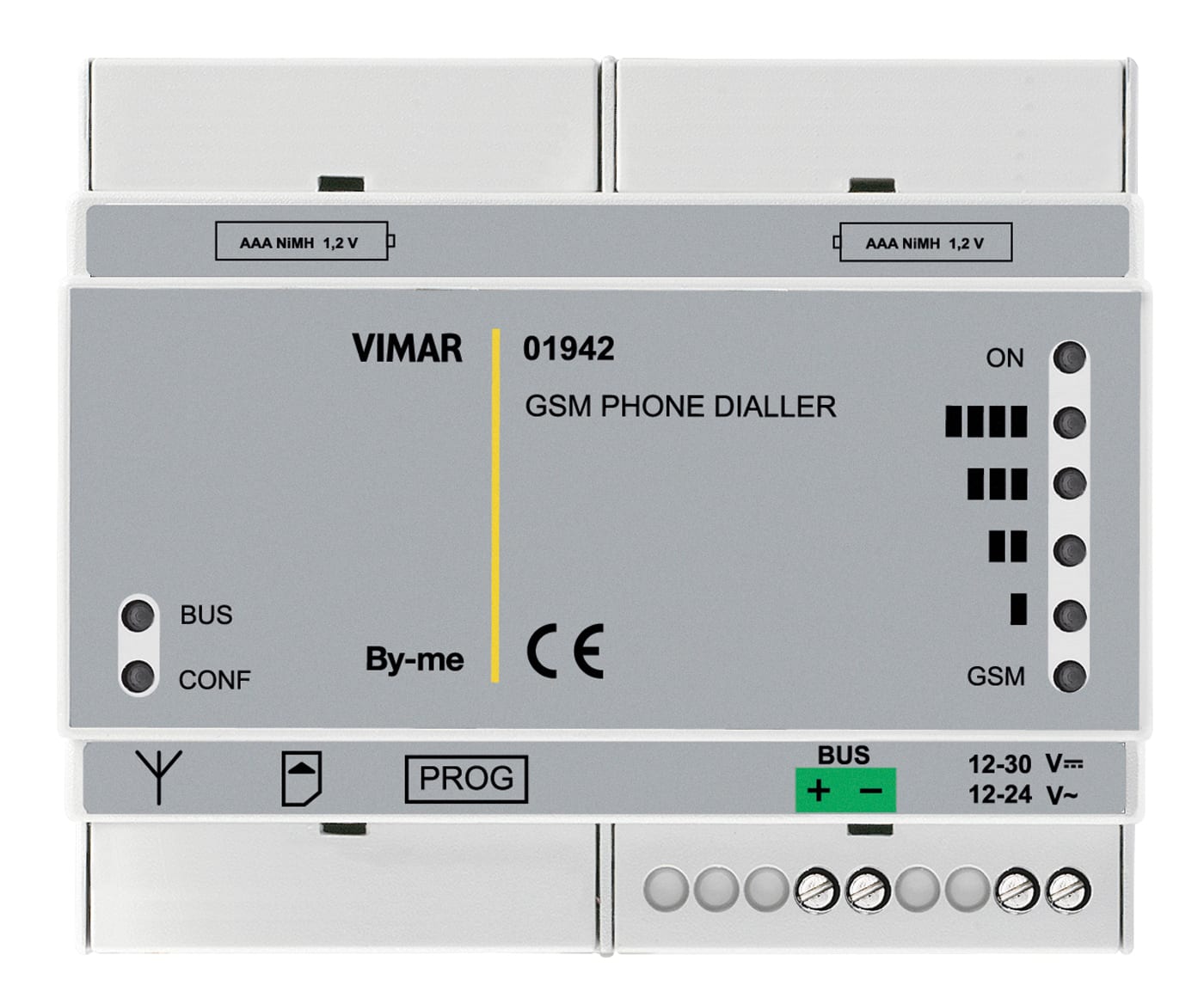 VIMAR - Comunicatore GSM-Bus per Domotica By-Me con SMS e Allarme Vocale, Alimentazione 12-30V, Installazione su Guida DIN, Occupa 6 Moduli
