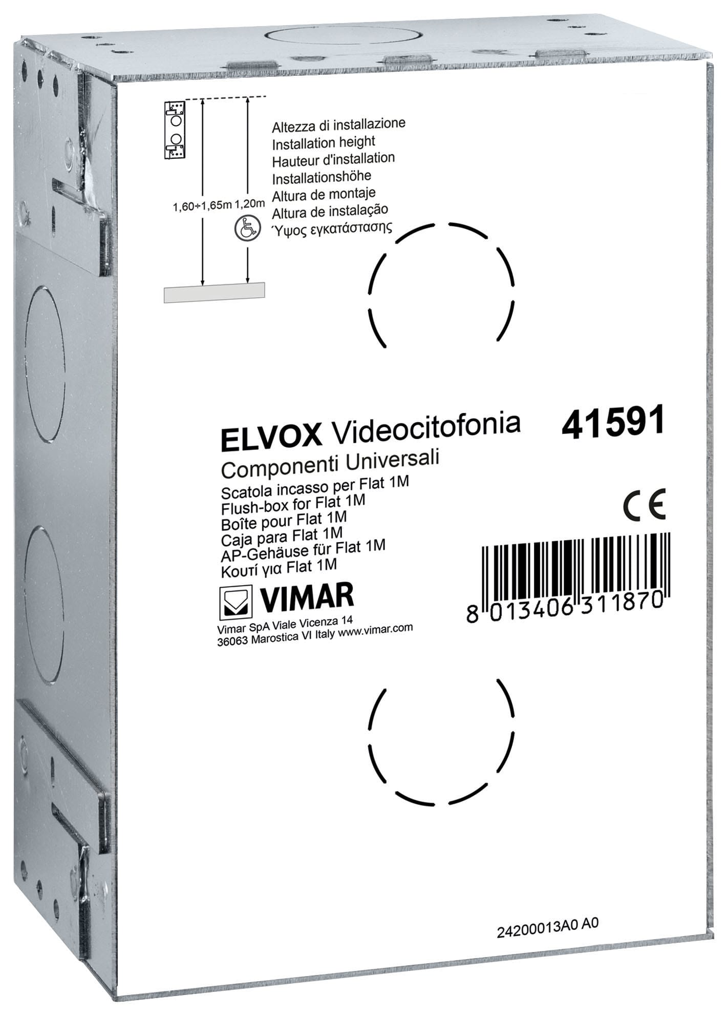 VIMAR - Scatola Incasso Flat 1M Modulo Lamiera Zincata Targhe Patavium Steely 41591