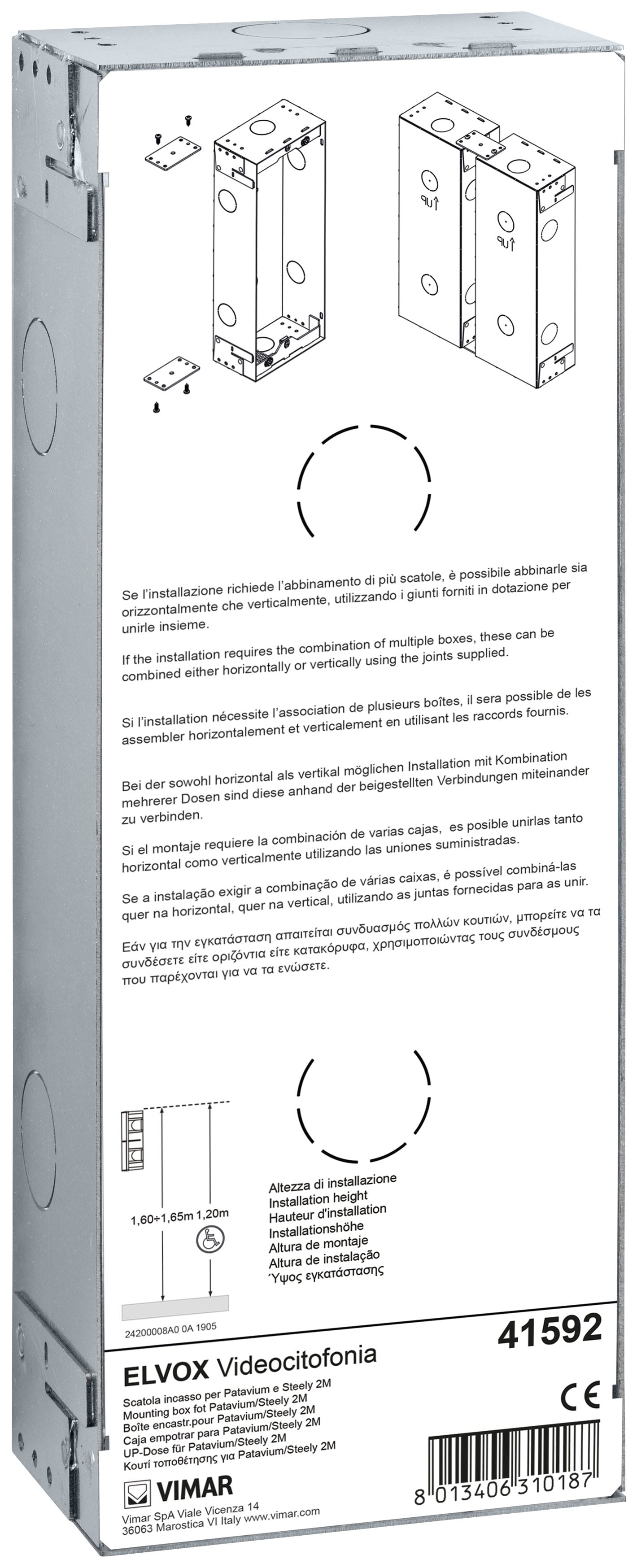 VIMAR - Scatola da Incasso 2 Moduli in Lamiera Zincata per Targhe Patavium e Steely 41592