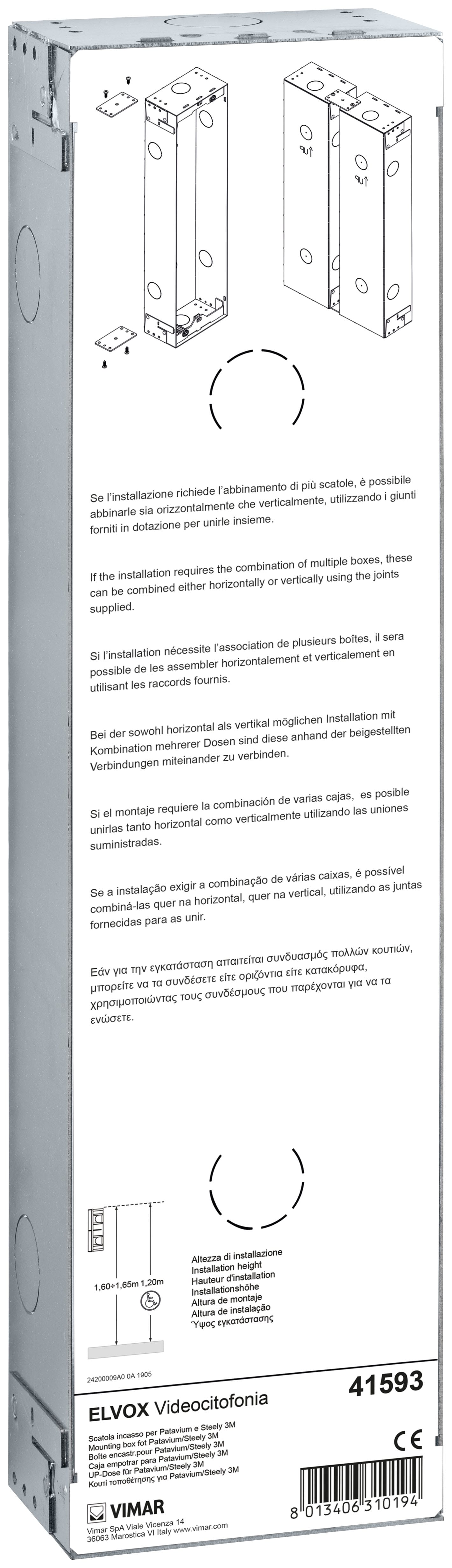 VIMAR - Scatola da Incasso 3 Moduli Zincata per Targhe Patavium e Steely