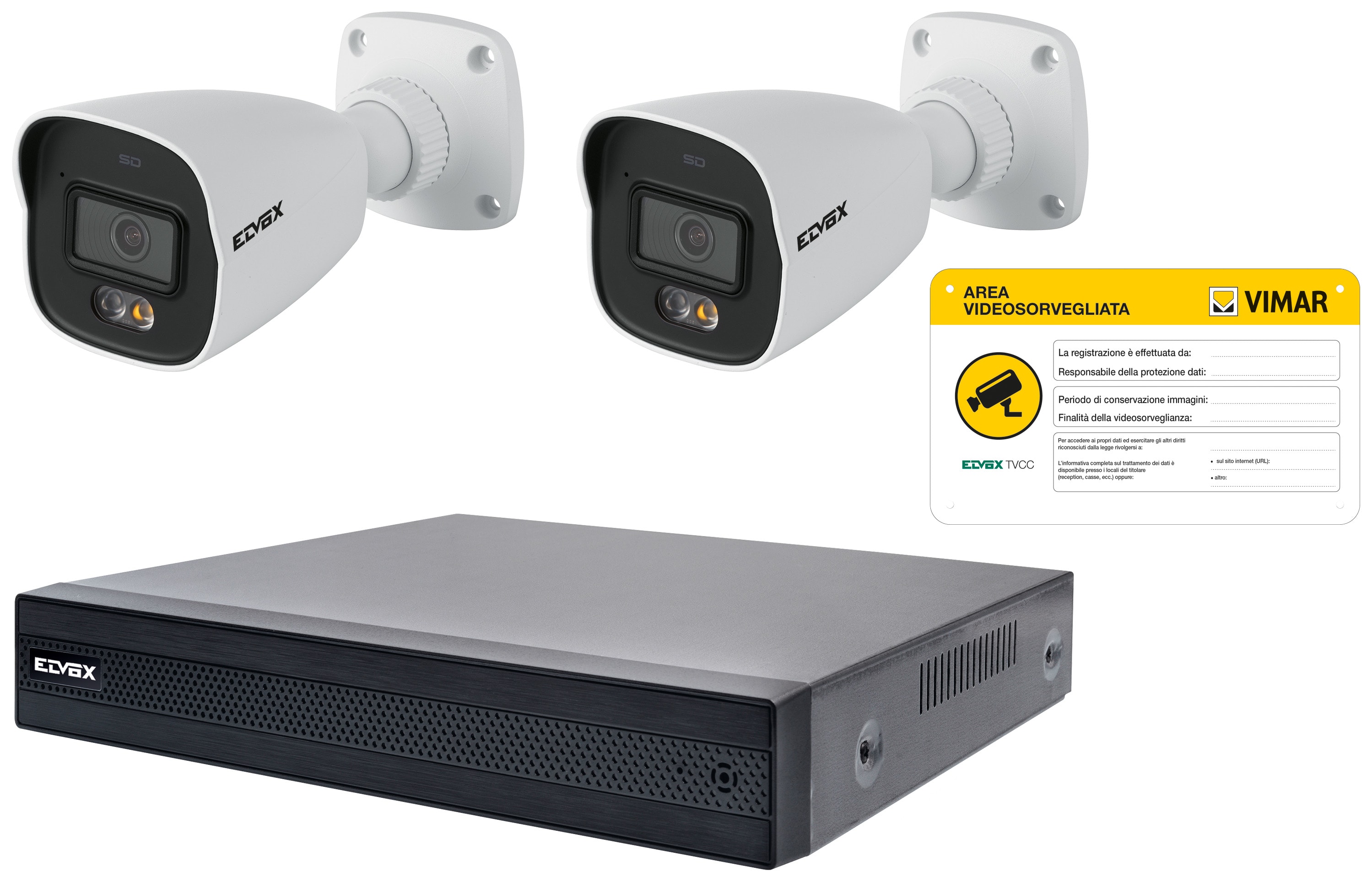 VIMAR - Kit Videosorveglianza 4 Canali Poe 4Mpx - NVR 4 Canali 6Mpx, Switch Poe 4 Porte Plug&Play, 2 Telecamere Bullet 4Mpx, HDD 1TB, Visione Notturna 30M 46KIT.028DC