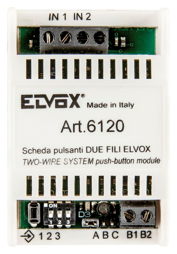 VIMAR - Interfaccia per 2 pulsanti remoti normalmente aperti lungo il bus Due Fili per attivare serratura targa e chiamata fuoriporta apparecchio interno. 6120