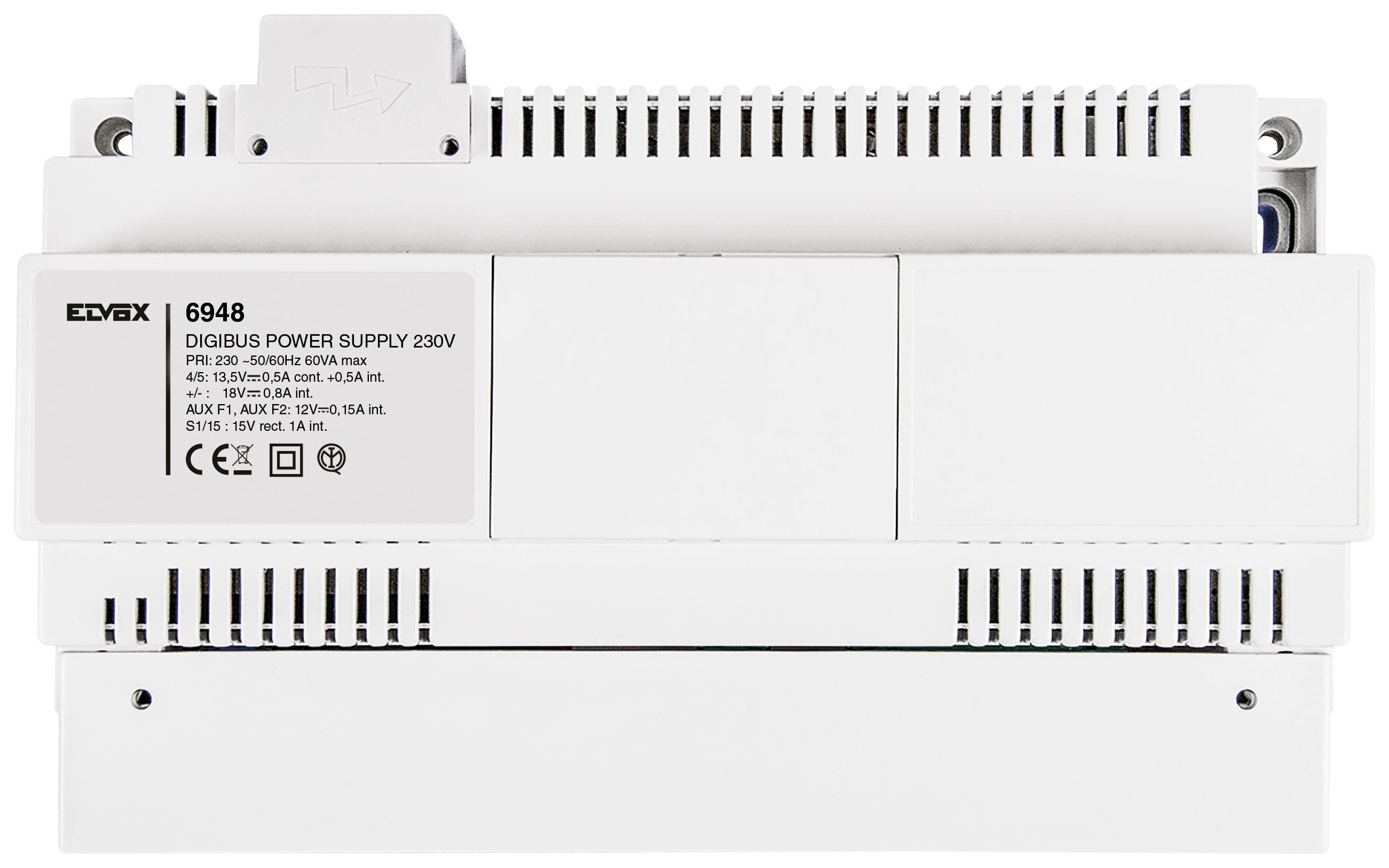 VIMAR - Alimentatore per Videocitofonia Digibus con Uscite 12V, 13,5V, 15V e 18V, 230V 60Va, Installazione su Guida Din 17,5mm