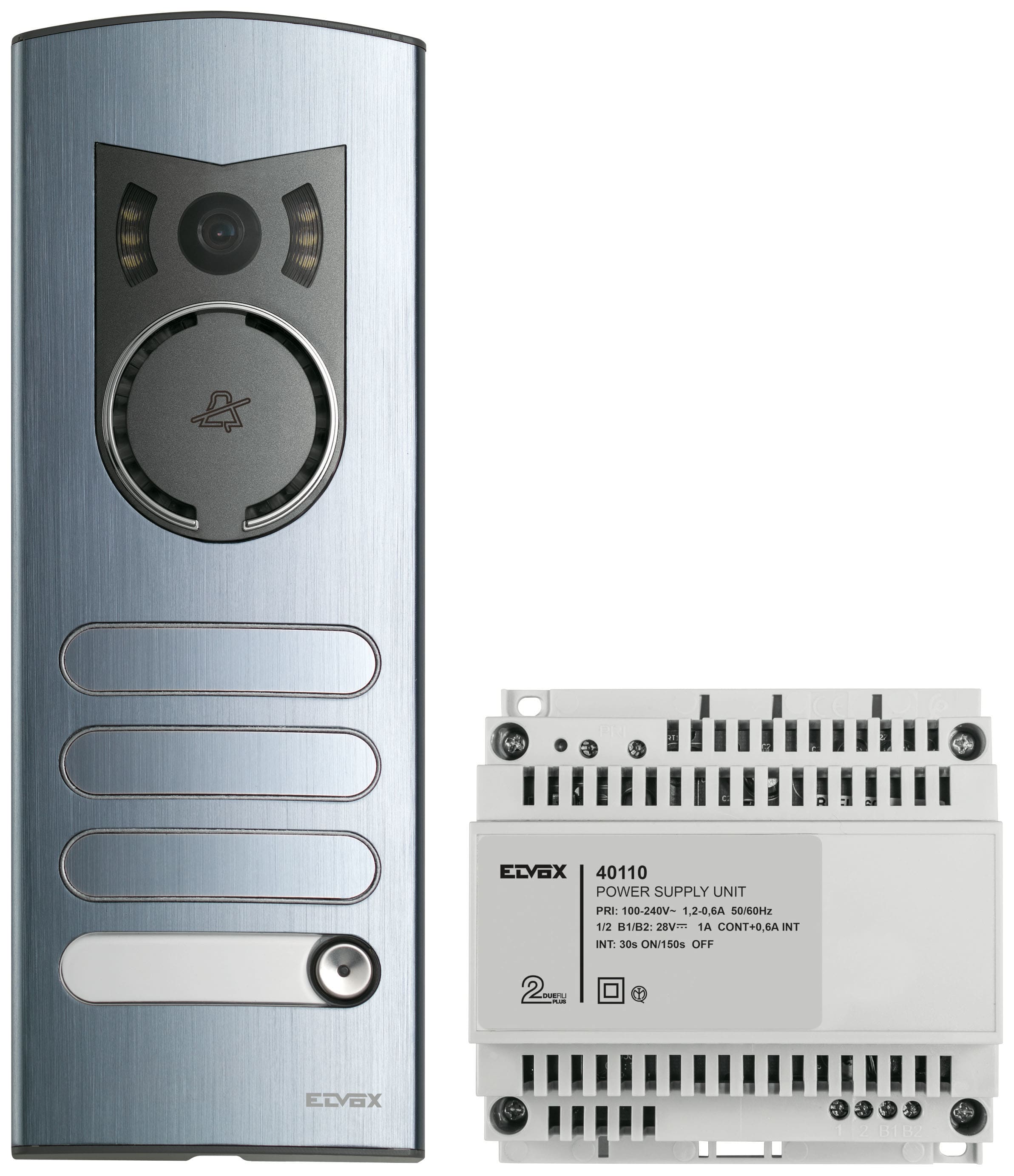 VIMAR - Kit audio video espandibile Due Fili Plus con 1 targa 1300 2 moduli alluminio incasso 1 pulsante 1321 unità audio/video 13F5 scatola incasso 9192 alimentatore 40110.