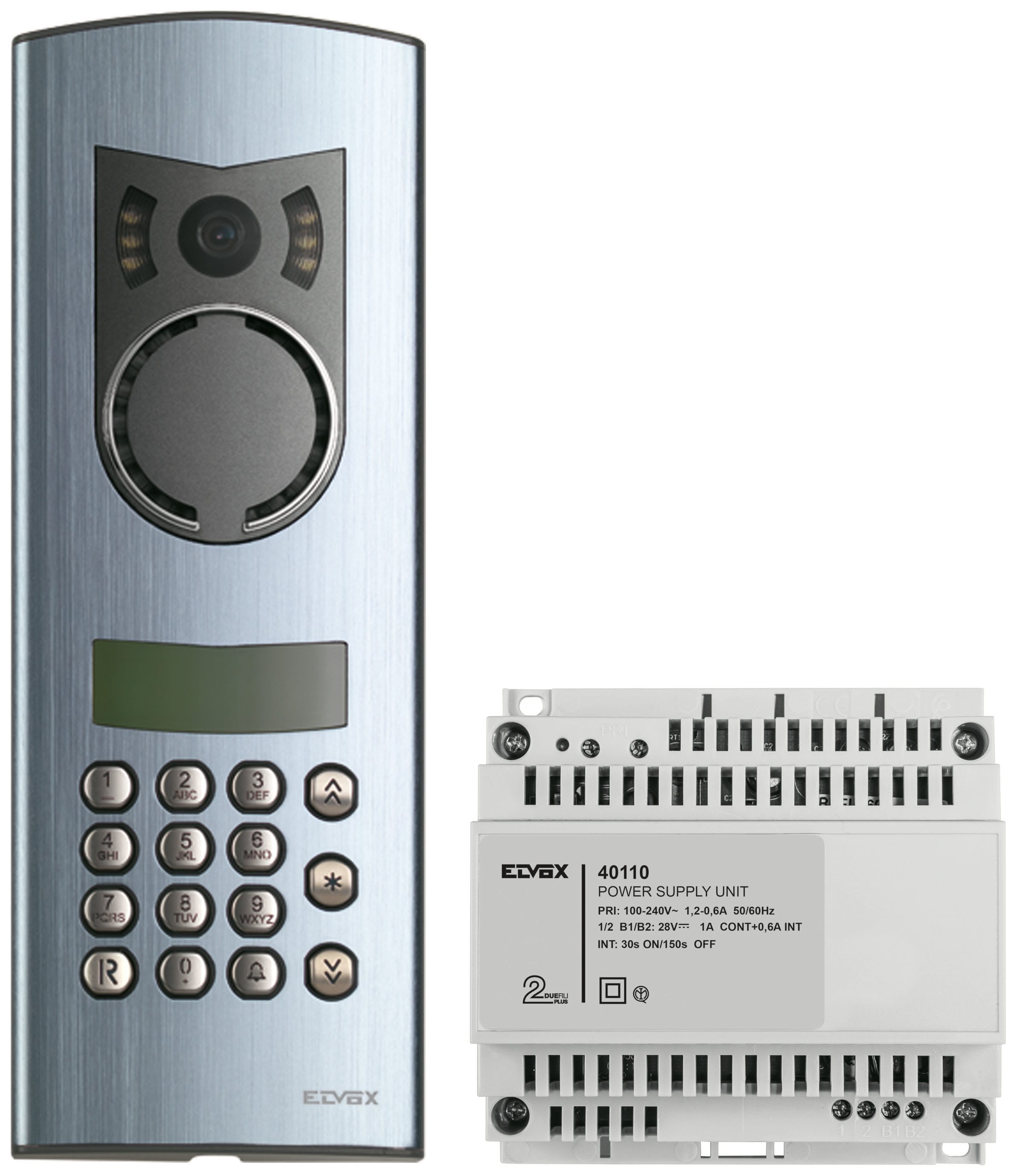 VIMAR - Kit audio video espandibile Due Fili Plus: placca 2 moduli, alluminio 132D, unità video a colori, tastiera, display, 6400 posti, tasti inox 13F7. K13002