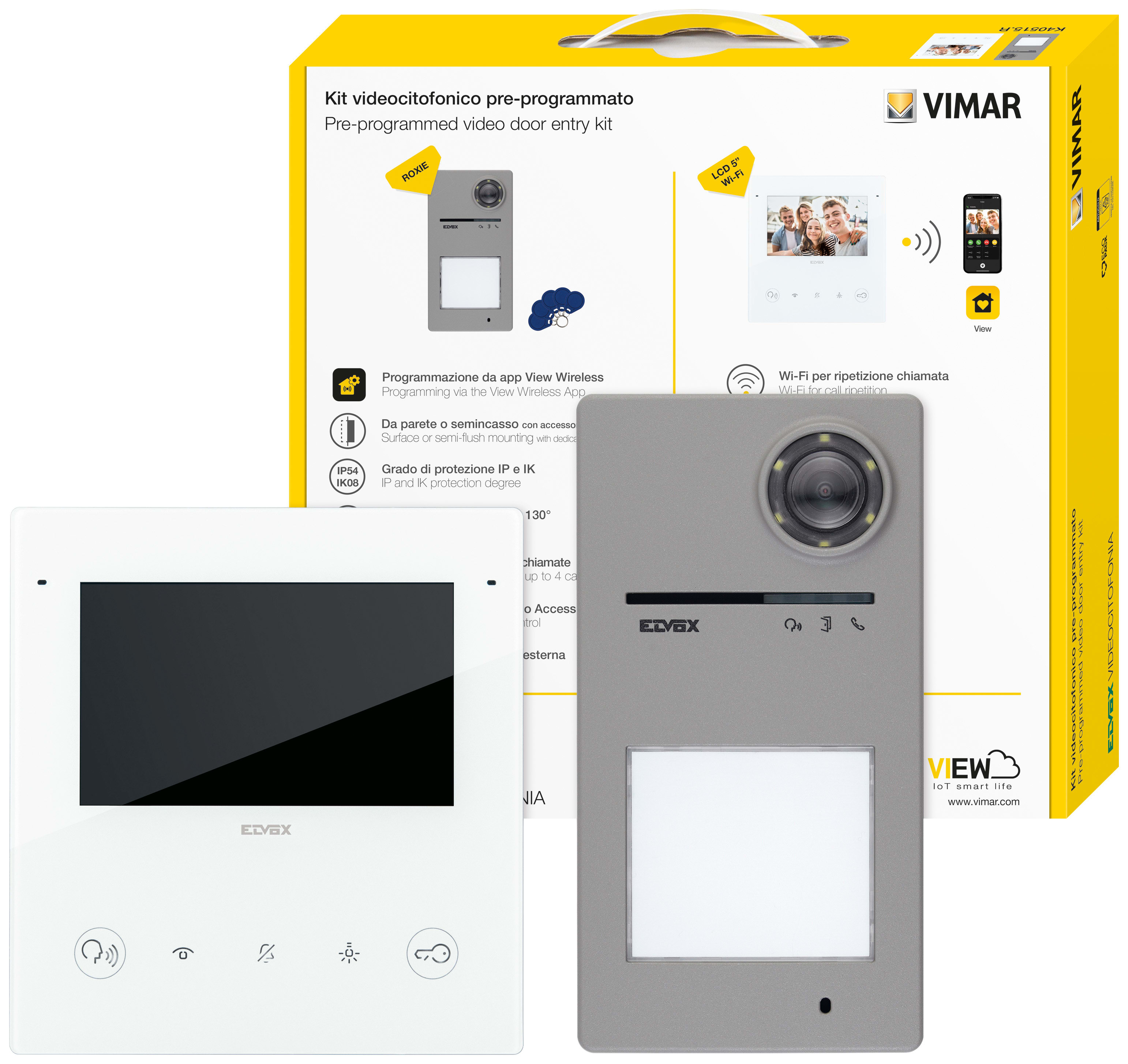 VIMAR - Kit Videocitofonico Due Fili Plus Espandibile A Colori con Wi-Fi Integrato e Targa Roxie, Pulsanti Doppi e Controllo Accessi K40515.R