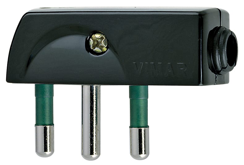 VIMAR - Spina Piatta 2P+T 16A Nero Sicury 250V~ Uscita Cavo 90° Estraibilità Prese Affiancate 00207