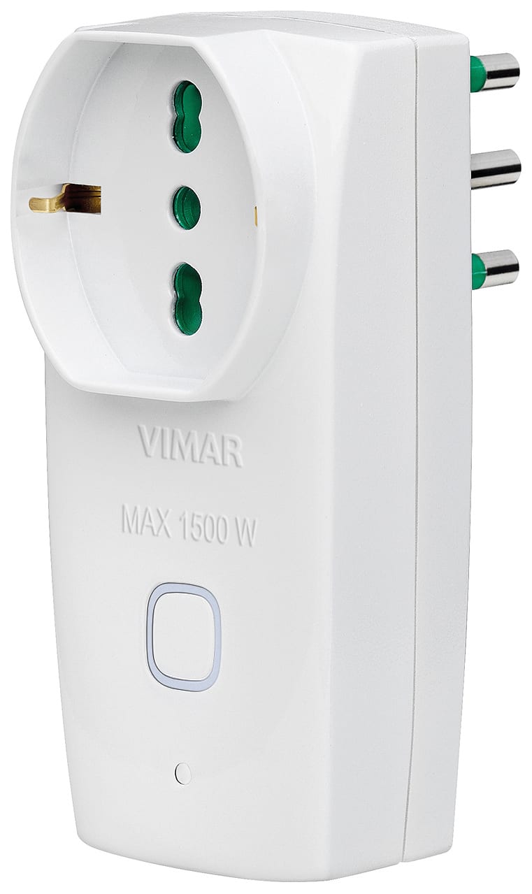 VIMAR - Adattatore S17 universale int WiFi multiplo SICURY 230 V bianco max 1500 W spina 2P+T 16 A presa 2P+T 16 A interruttore luminoso controllo remoto App.