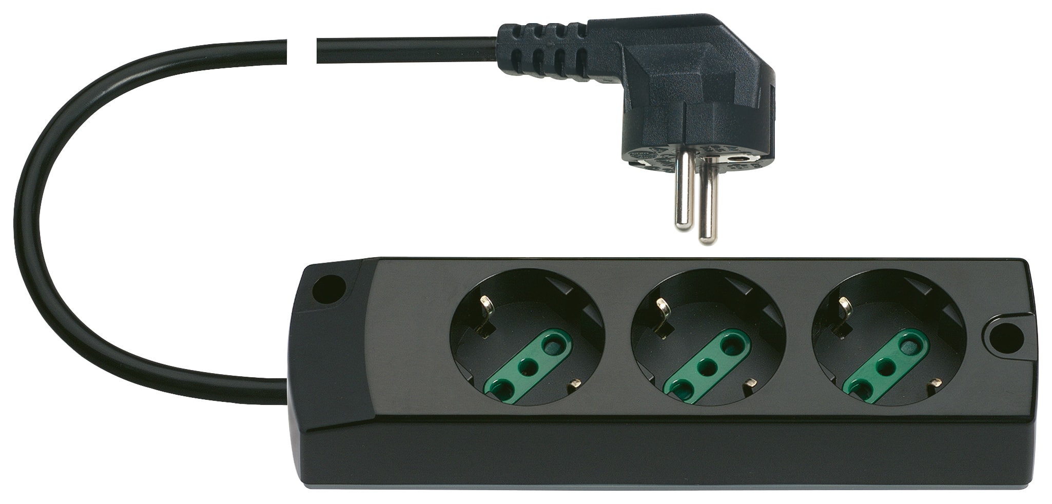 VIMAR - Presa multipla 3P30+S31 90° nero, 2P+T 16A 250V, 3 uscite SICURY, cavo 1,5m 3G1, spina combinata, max 3680W.