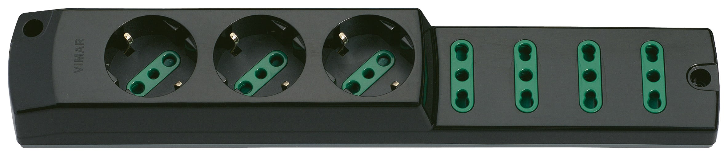 VIMAR - Presa Mobile Multipla 2P+T 16A 250V, 3 Uscite P30, 4 Uscite P17/11, Potenza 3680W, Nero 00424.NC