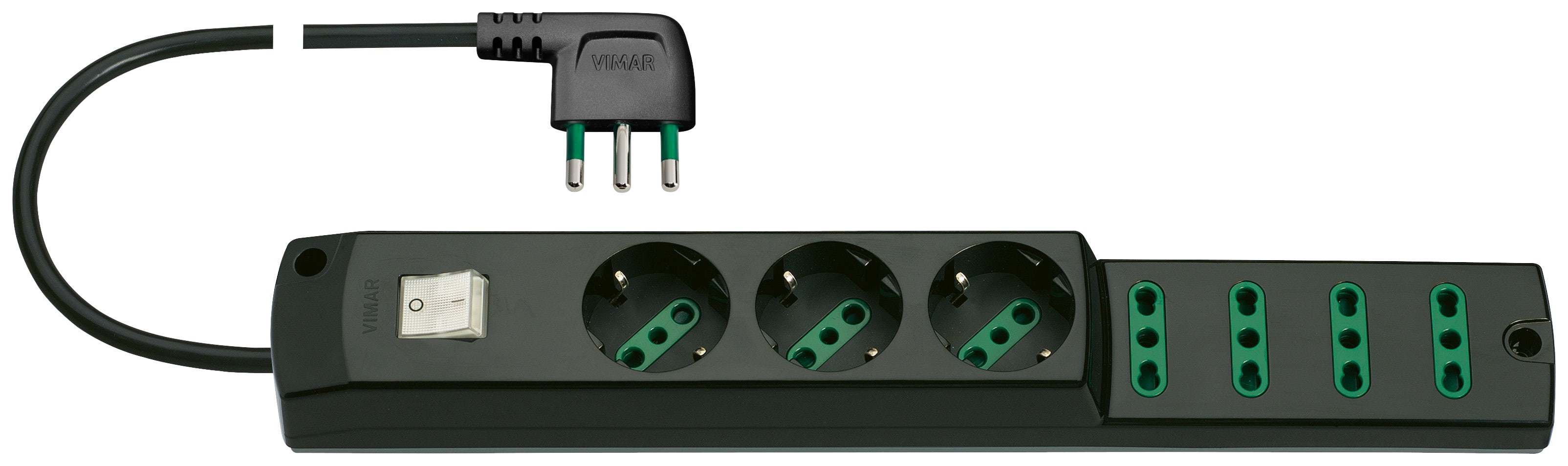 VIMAR - Presa multipla 3P30+4P17/11 con interruttore luminoso, cavo 1,5m, spina S17, potenza 3680W, nero. 00425.CC