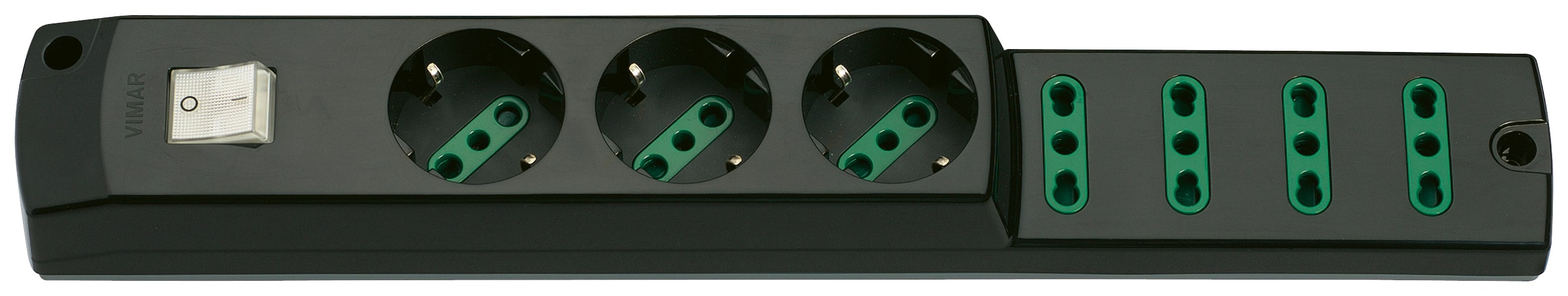 VIMAR - Presa Mobile Multipla 2P+T 16A 250V Nero con Interruttore Luminoso 00425.NC