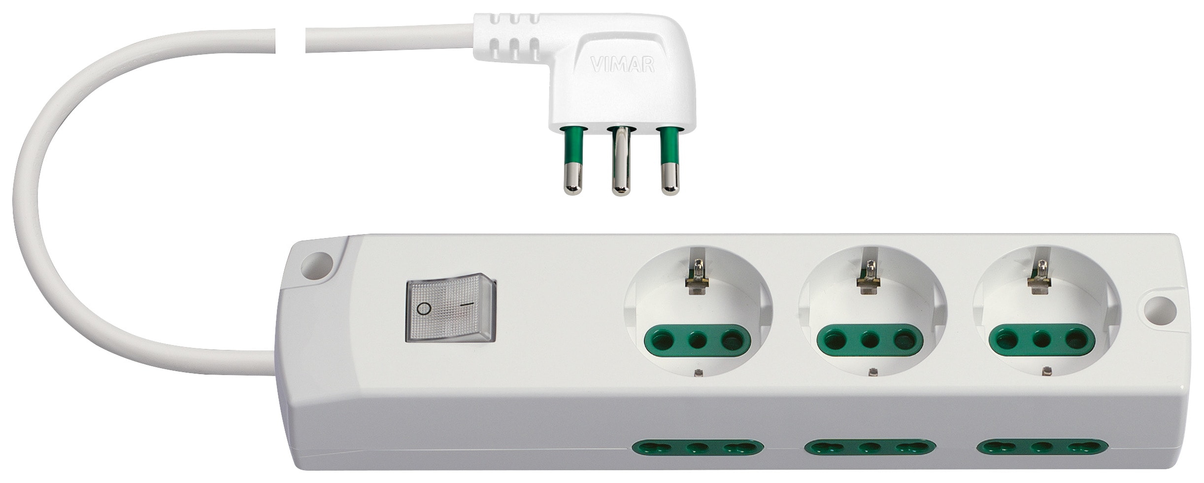 VIMAR - Presa multipla 3P30+6P17/11 con interruttore luminoso, cavo 1,5m, spina S17, 3680W, bianco. 00437.CC.B
