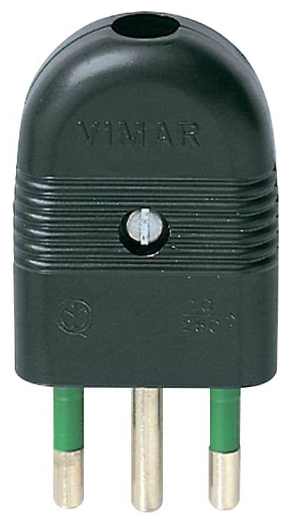 VIMAR - Spina Sicury 2P+T 10A Nero Standard Italiano Uscita Cavo 01021