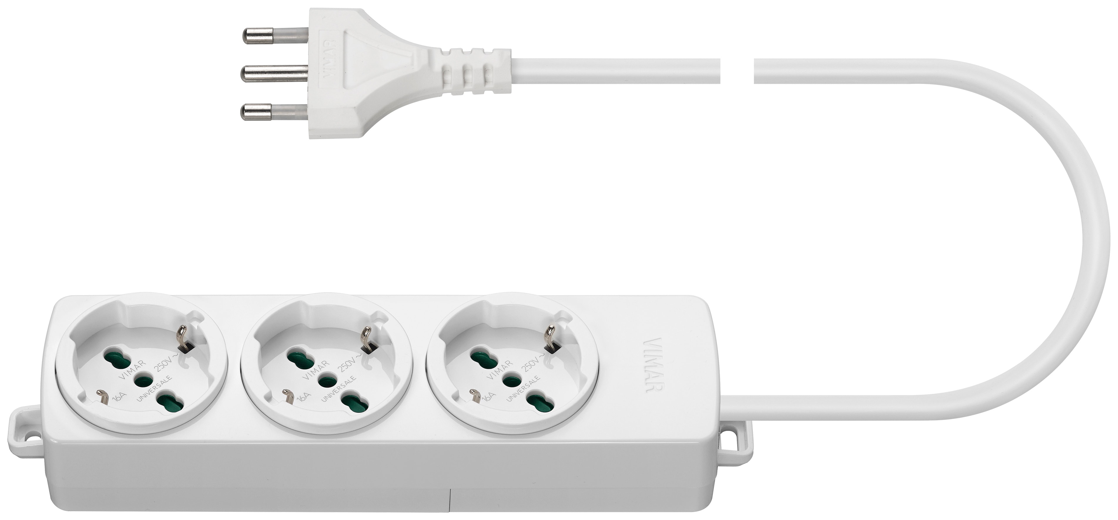 VIMAR - Presa Multipla Universale con Cavo Bianco, 3 Uscite Sicury Standard Italiano, 2P+T 16A 250V, 2M 3 Conduttori 1,5mm2, Spina S17, 3680W. 01290.CC.B