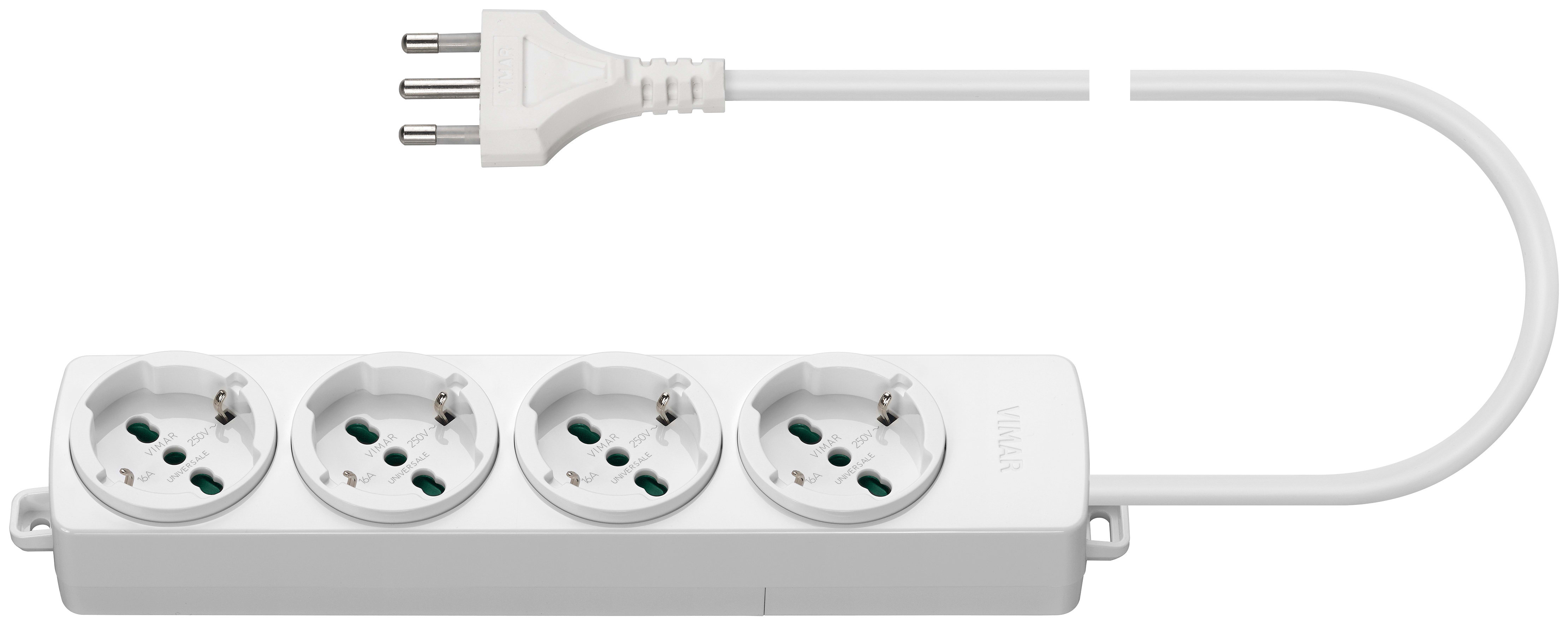 VIMAR - Presa Multipla Universale 4 Uscite + Cavo Bianco 2M 3 Conduttori 1,5mm2 Spina 16A 250V Potenza 3680W 01292.CC.B
