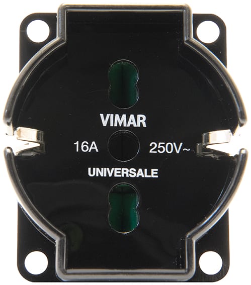 VIMAR - Frutto Presa Universale Nero Sicury 2P+T 16A 250V Eurospine 2P 2,5A Standard Italiano Tedesco Monoblocco