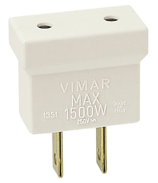 VIMAR - Adattatore USA P10 Bianco Sicury 125V 1500W Spina 15A Standard Americano Ø 4mm Interasse 19mm 01351.B