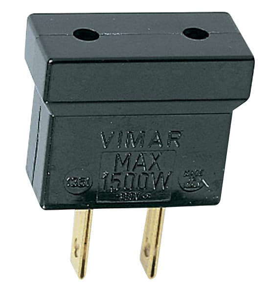 VIMAR - Adattatore 2P USA P10 Nero Sicury 125V Max 1500W Spina 15A Standard Americano Spinotti Piatti Presa Ø 4mm Interasse 19mm