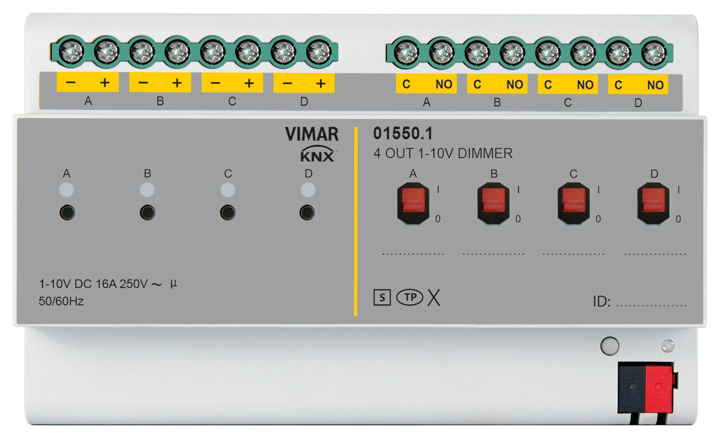 VIMAR - Regolatore 0/1-10V 4 Out 16A Knx Secure - Dispositivo di Controllo Elettrico con 4 Uscite e Sicurezza Integrata 01550.1