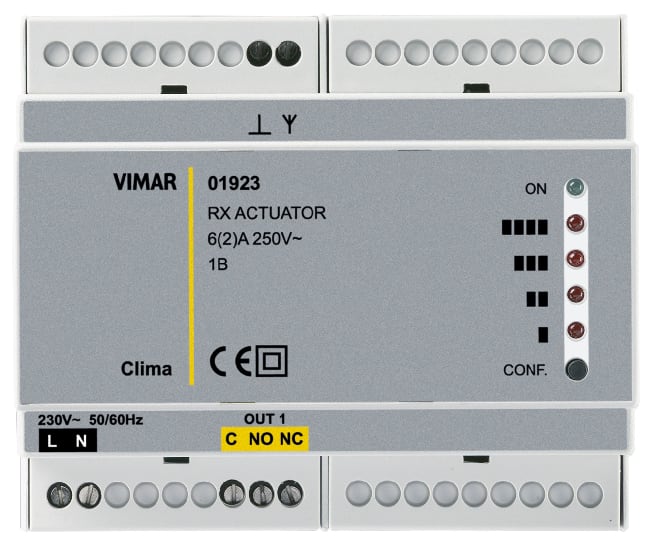 VIMAR - Attuatore Ricevitore RF 1 Canale Installazione su Guida DIN 6 Moduli 17,5mm 01923