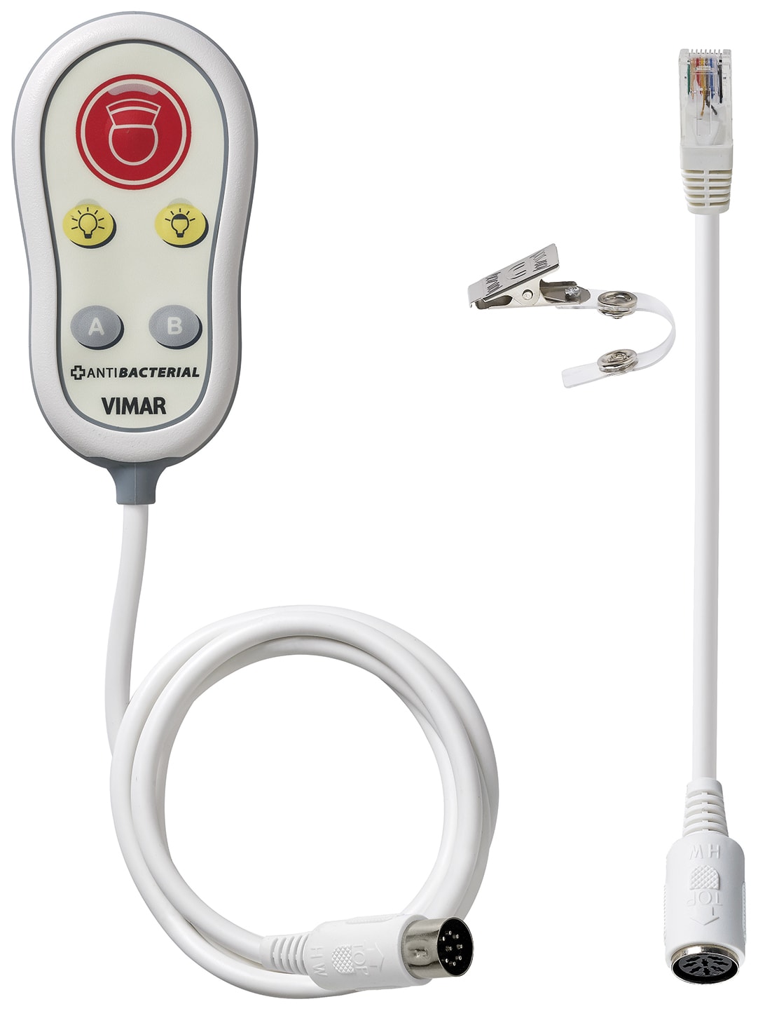 VIMAR - Perella Chiamata Retroilluminata con Comandi Luce e Servizi Ausiliari, Antibatterico e Antistrangolamento 02075.AB