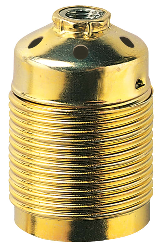 VIMAR - Portalampada E27 M10X1 Ottone con Vite di Blocco e Morsetto di Terra - Cappuccio e Camicia Filettata Zincati 02144