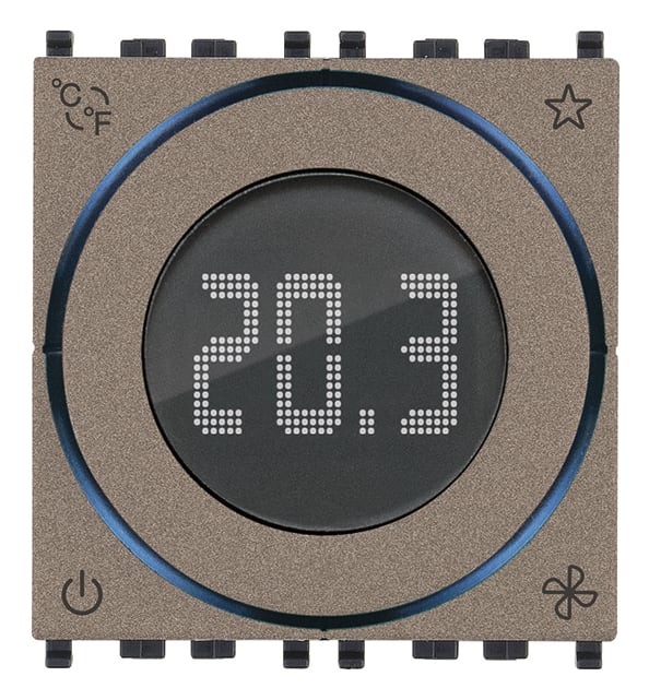 VIMAR - Termostato domotico 2M Metal, controllo temperatura ambiente, gestione impianti, comando fan-coil, retroilluminazione led, compatibile Eikon, Arké, Plana.