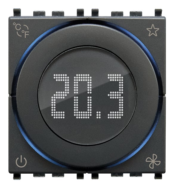 VIMAR - Termostato domotico grigio 2M, controllo temperatura ambiente, gestione impianti, retroilluminazione led, compatibile placche Eikon, Arké, Plana.