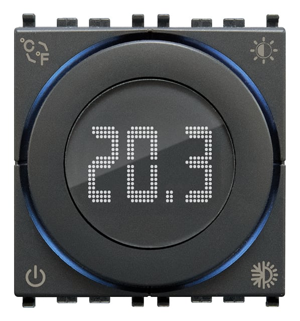 VIMAR - Termostato rotella IoT2M grigio, Bluetooth 5.0, relè NO 5A 240V, LED bianco, alimentazione 100-240V, compatibile con placche Eikon, Arké, Plana. 02973