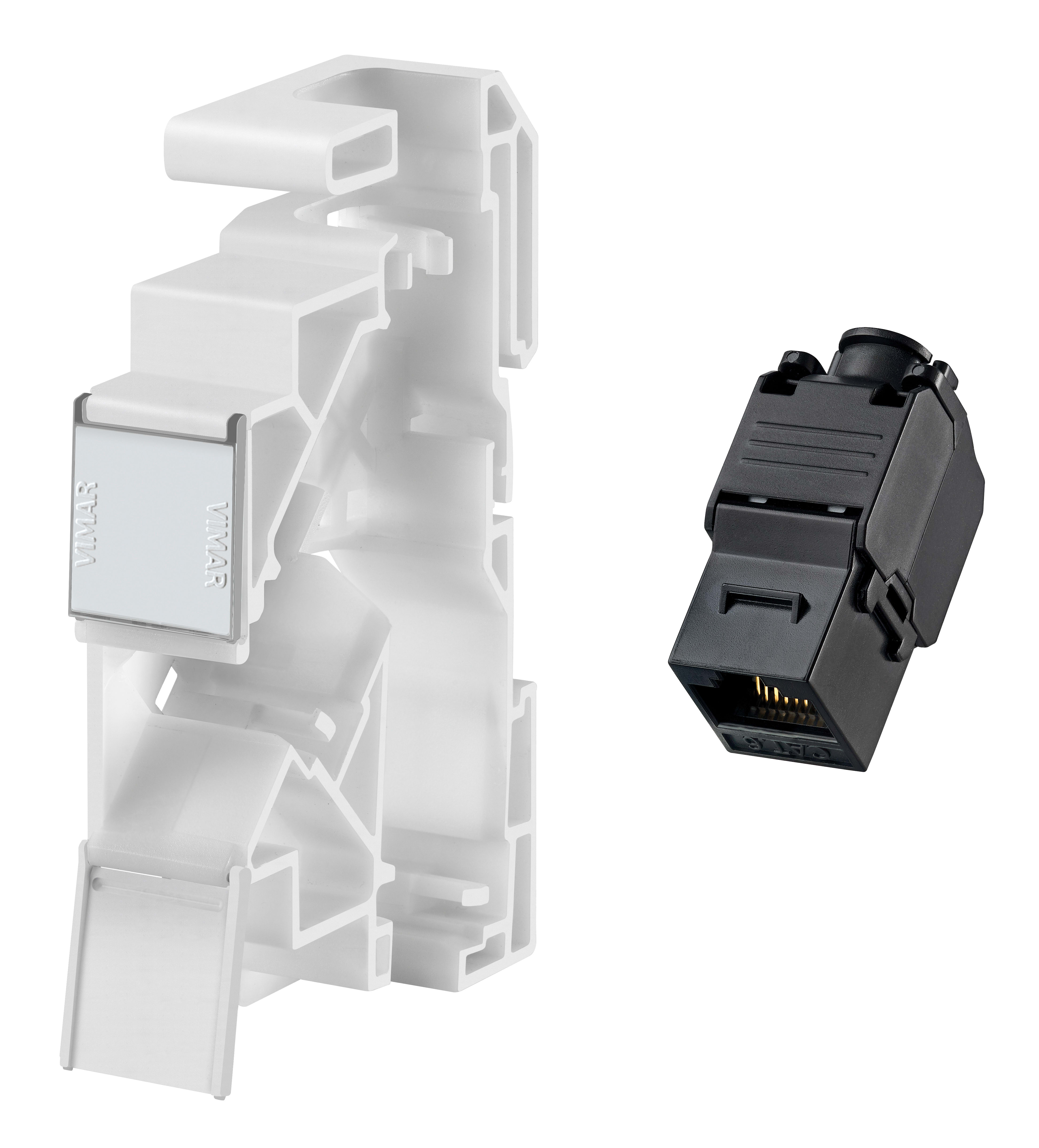 VIMAR - Modulo permutazione Cat6 UTP su guida DIN Netsafe RJ45, 17,5mm, cablaggio universale T568A/B, 8 contatti, morsetti ad incisione d'isolante 03002.13